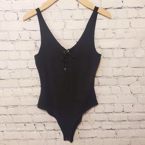 Dainty Hooligan Lace Up Bodysuit Black Sz M